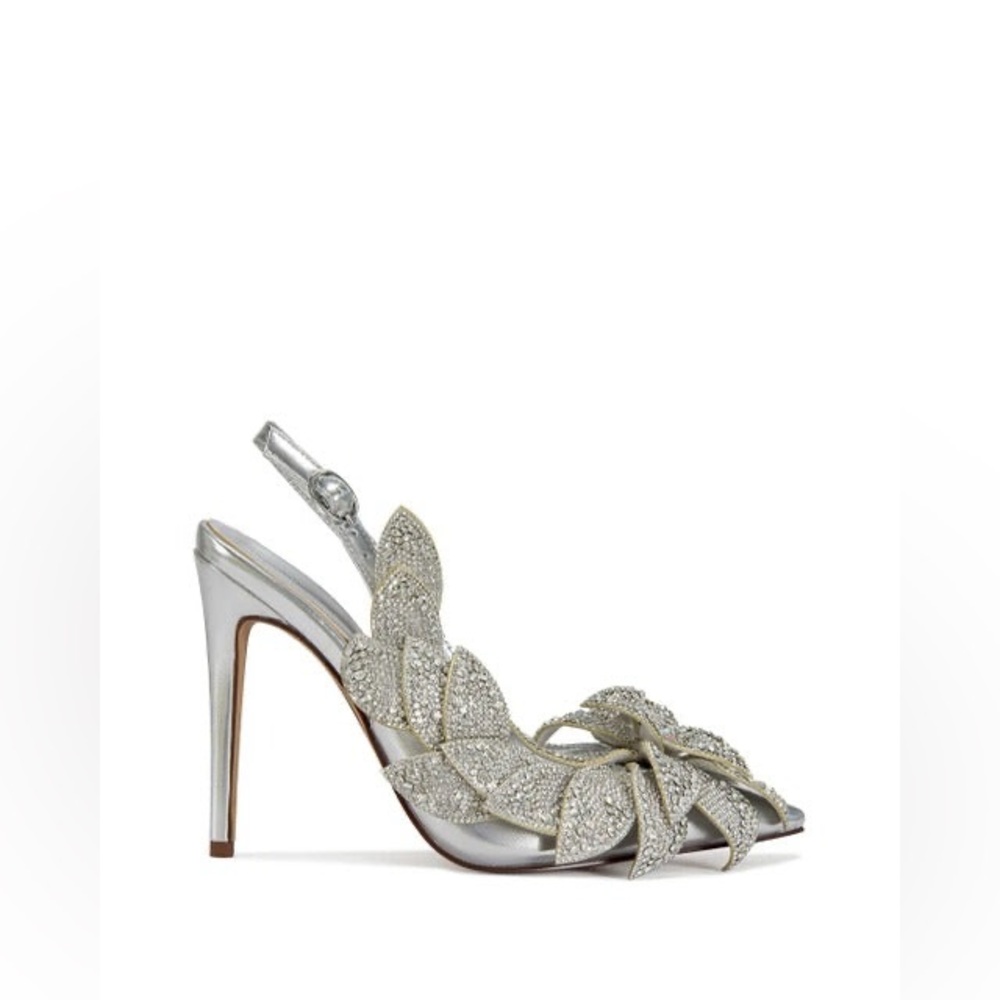 Crystal Flower Slingback Metallic Pump High Heels - Azalea Wang - Picture 3 of 5